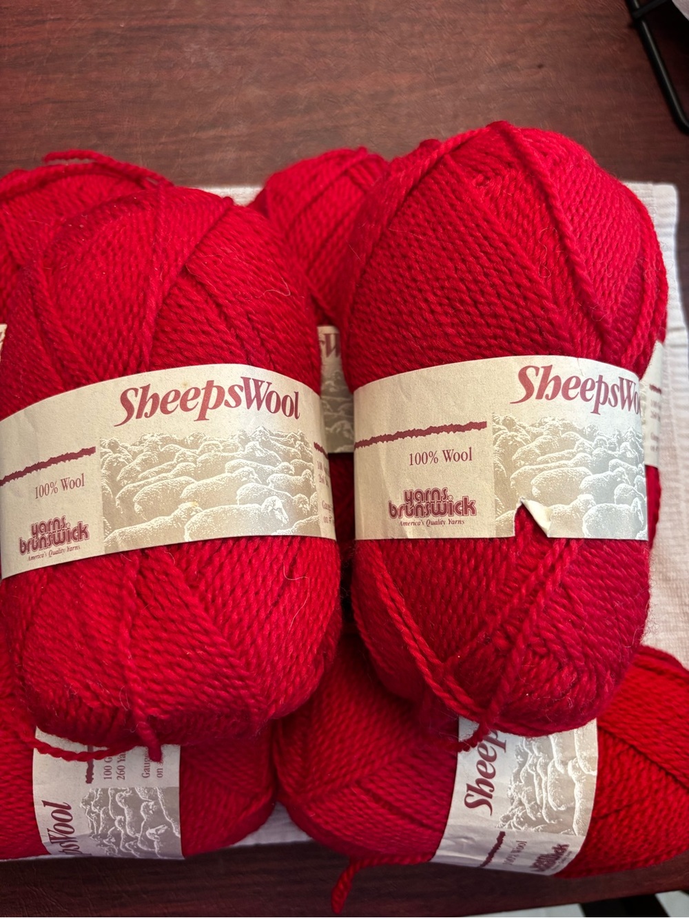 Yarns Brunswick 100% Wool Yarn - Holiday Red Lot of 7 Lot 90 3956 Shade 31241
